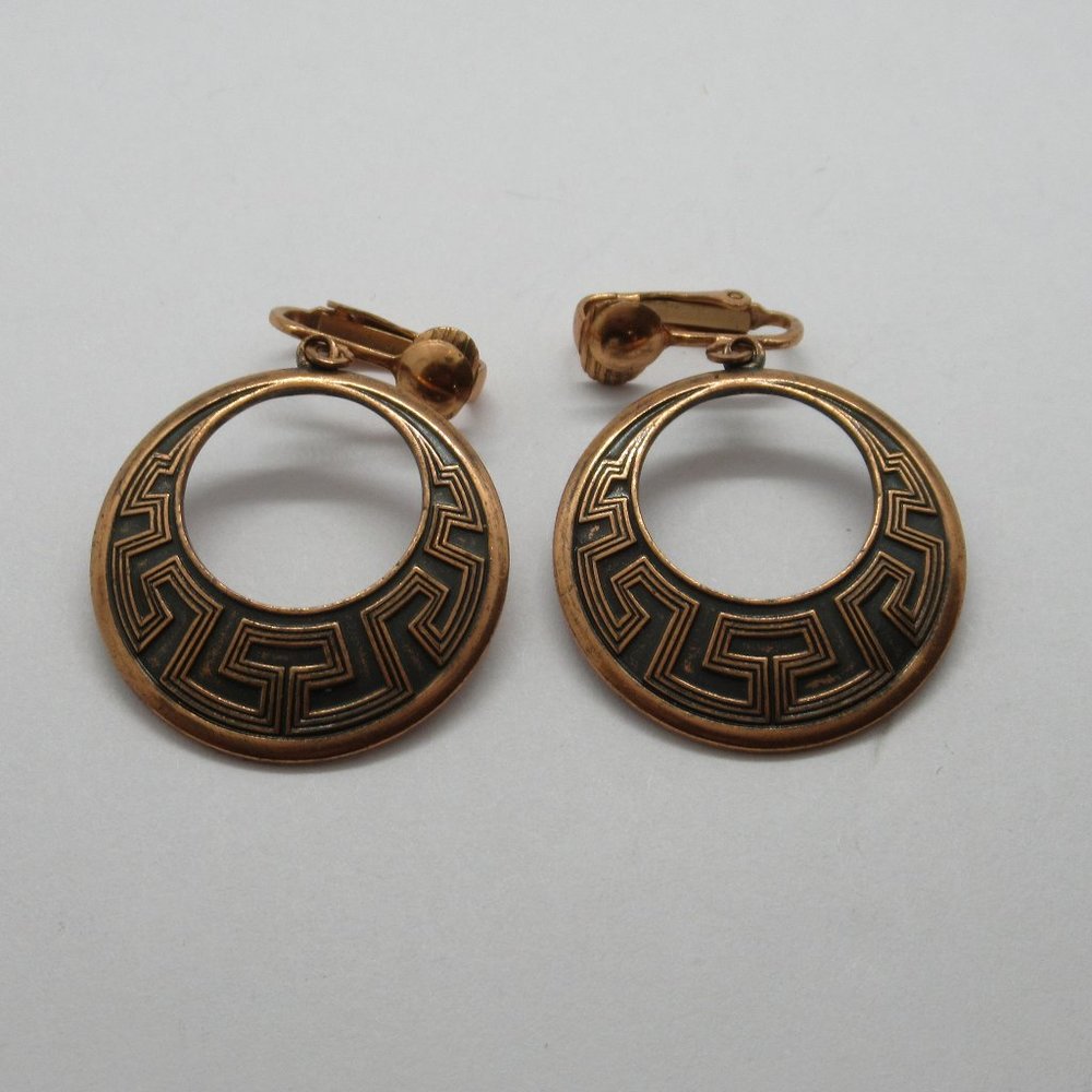 WM Solid Copper Tribal Design Earrings